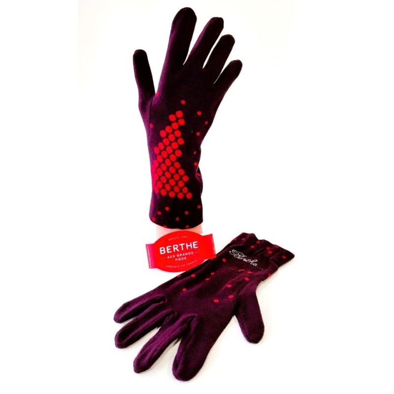 Gants bordeaux et pois - Berthe Aux Grands Pieds