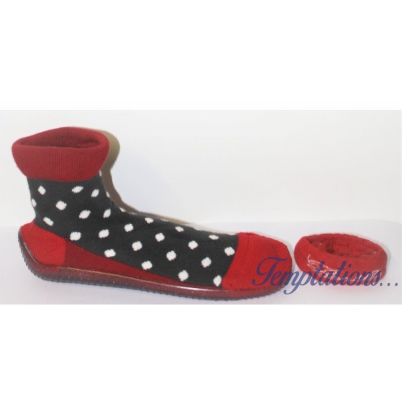 Berth shoes chaussons rouge et gris à pois blanc - Berthe Aux Grands Pieds