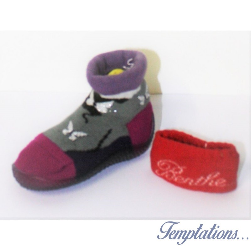 Berth shoes chaussons gris et rose avec papillons - Berthe Aux Grands Pieds