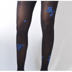 Collant noir fleur de pavot bleue– berthe aux grands pieds