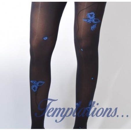 Collant noir fleur de pavot bleue– berthe aux grands pieds