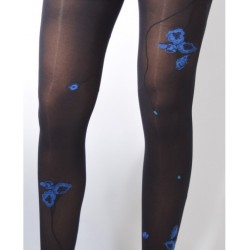 Collant noir fleur de pavot bleue– berthe aux grands pieds
