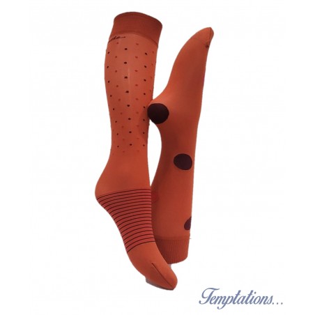 Mi-bas orange points et rayures bordeaux – Berthe aux grands pieds