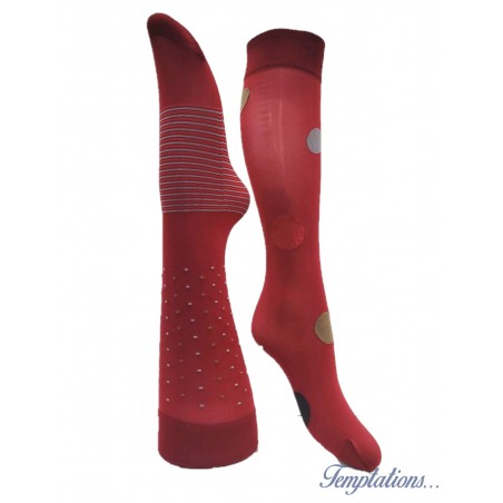 Mi-bas rouge points et rayures kaki/rouge – Berthe aux grands pieds