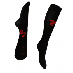 Mi-bas Noir fleurs de pavot rouges – Berthe aux grands pieds