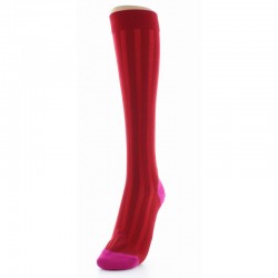 Chaussettes hautes femme en soie rouge/rose