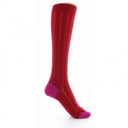 Chaussettes hautes femme en soie rouge/rose