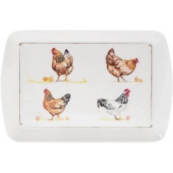 Plateau rectangulaire motif poules