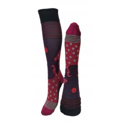 Chaussettes hautes raisin rouge pois et rayures – Berthe aux grands pieds