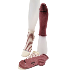 2 paires Chaussettes unie vieux rose / rayures– Perrin