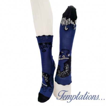 Chaussettes bleu marine et argent cheval noir – berthe aux grands pieds