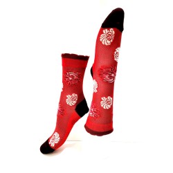 Chaussettes femme Rouge à fleurs blanches- Berthe aux Grands pieds