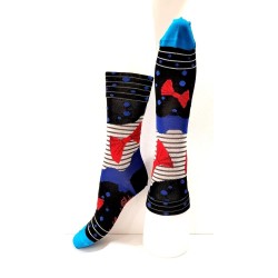 Chaussettes femme noire et bleue avec nœuds rouges - Berthe aux Grands pieds