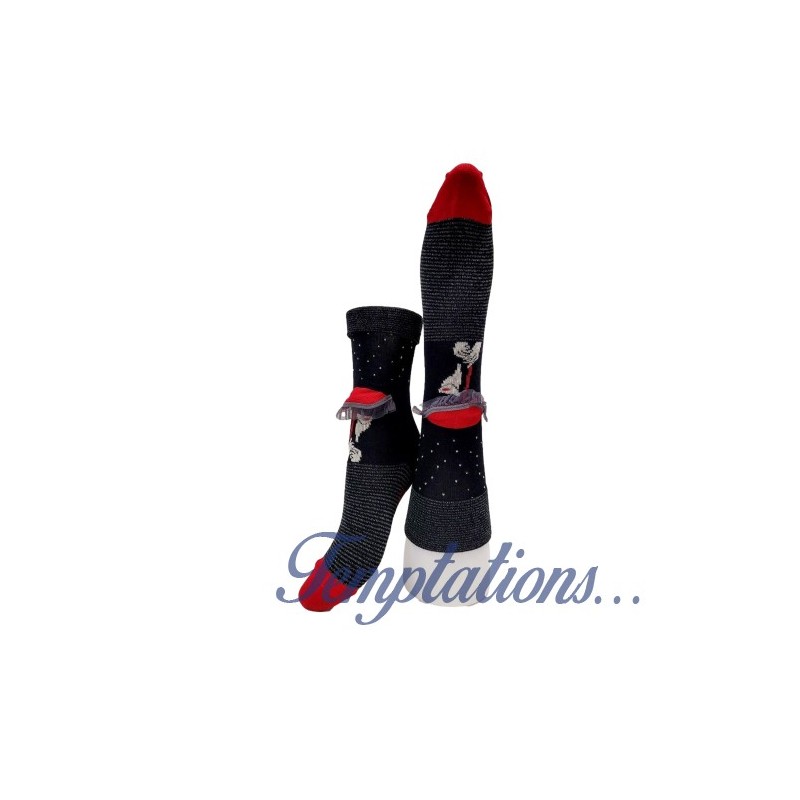 Chaussettes Femme noires Parapluie rouge - Berthe aux Grands pieds