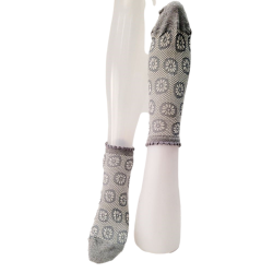 Socquettes Femme grise/argent motif fleurs- Berthe aux Grands pieds