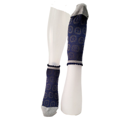 Socquettes Femme bleu/argent motif fleurs - Berthe aux Grands pieds