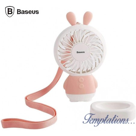 Mini ventilateur lapin rose lumineux - Baseus