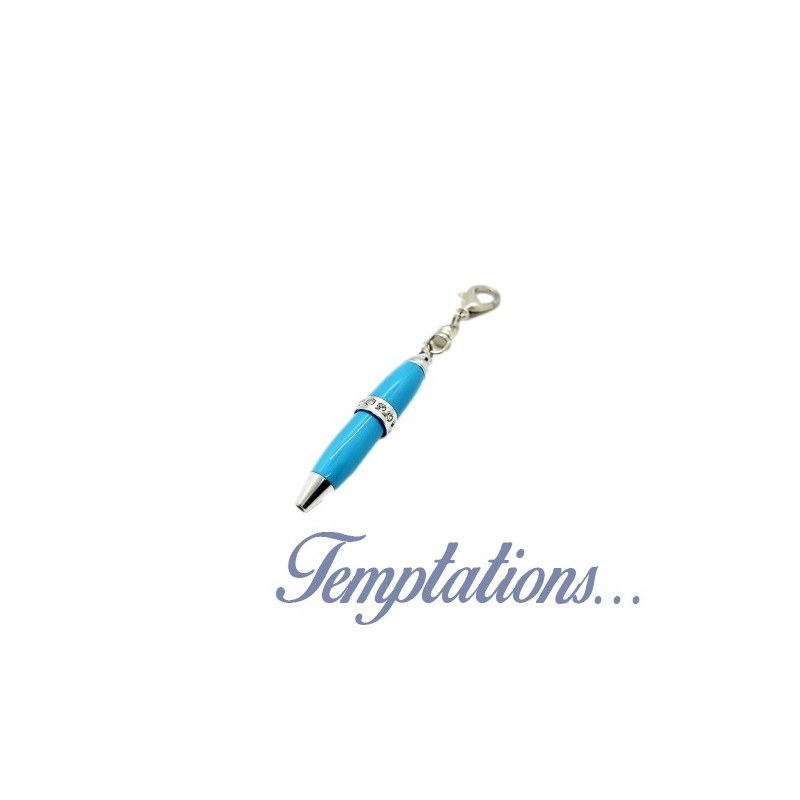 Mini stylo porte-clés Bleu avec strass - Catwalk