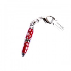 Mini stylo porte-clés Rouge avec flocons blancs