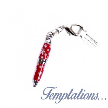 Mini stylo porte-clés Rouge avec flocons blancs