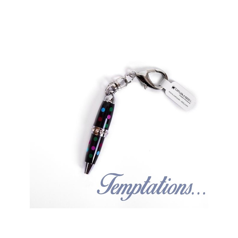 Mini stylo porte-clés noir à pois multicolores – Catwalk