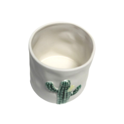 Cache pot blanc décor cactus - Decoratief