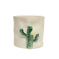 Cache pot blanc décor cactus - Decoratief