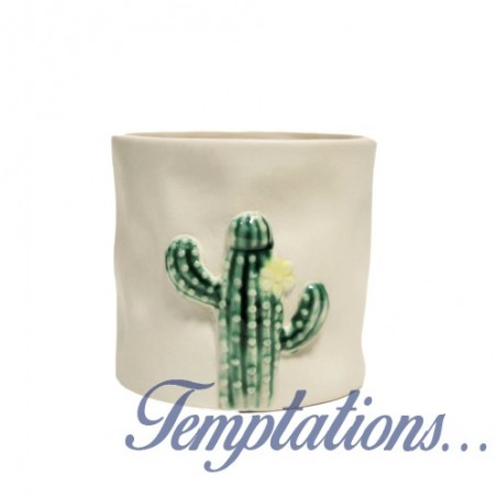 Cache pot blanc décor cactus - Decoratief