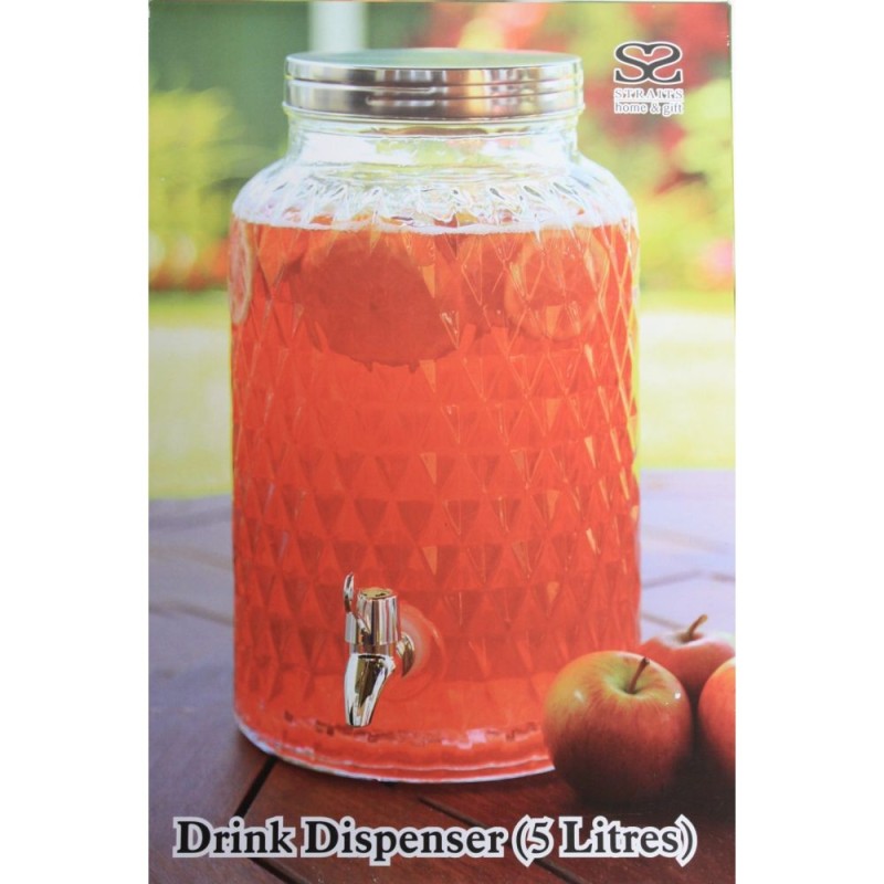 Distributeur De Boissons 5L En Verre Sombre – Robinet Anti-goutte, Support Métallique – Pour Vin, Limonade, Jus