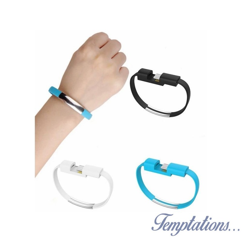 Bracelet chargeur micro USB bleu - 19 cm