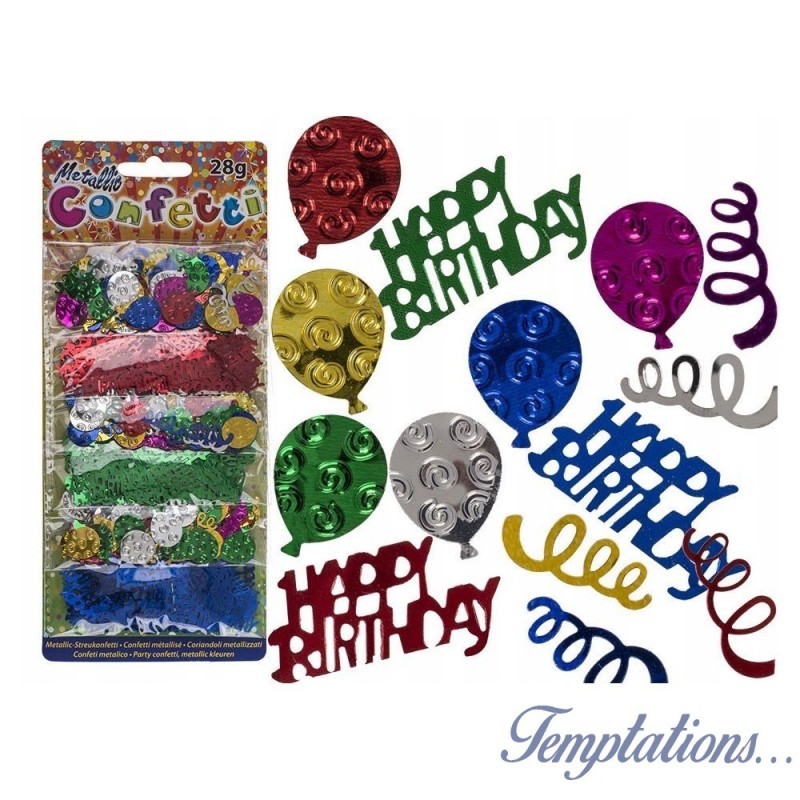 Sachet confettis anniversaire métalliques multicolore