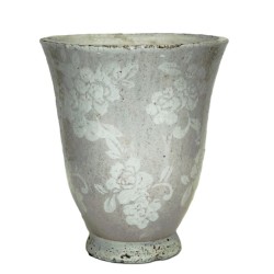 Vase en céramique vieilli déco roses blanches-Dekoratief