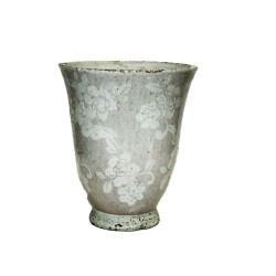 Vase en céramique vieilli déco roses blanches-Dekoratief