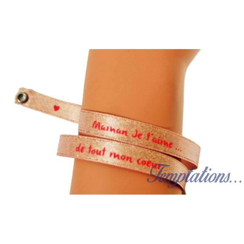 Bracelet Satin Lucky Team - "Maman je t'aime... de tout mon coeur"