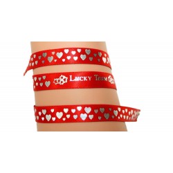 Bracelet Satin Lucky Team -Rouge avec coeurs argentés