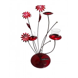 Bougeoir fleur en métal rouge - Cecilia Creation