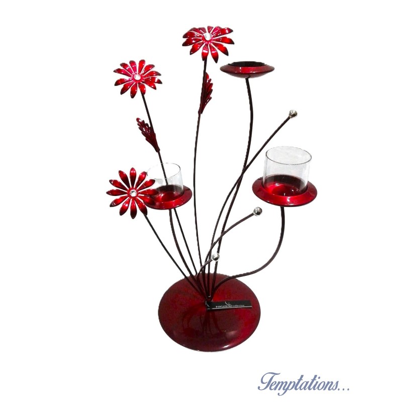 Bougeoir fleur en métal rouge - Cecilia Creation