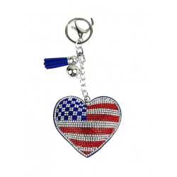 Porte-clefs cœur strass drapeau américain