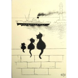Carte postale " Chats au port" Albert Dubout