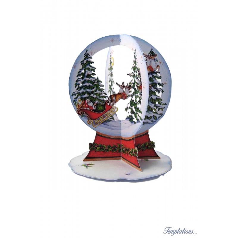 Carte de Noël Boule à neige 3D - Père noël en traîneau