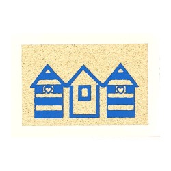 Carte postale en sable "Les cabines bleues" Marie Claire Blasquiz