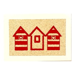 Carte postale en sable "Les cabines rouges" Marie Claire Blasquiz