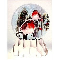 Carte de Noël Boule à neige 3D - Rouge-gorges