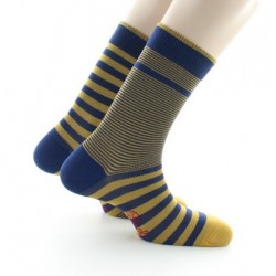 Chaussettes rayées asymétriques marine et jaune