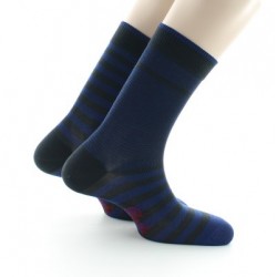 Chaussettes rayées asymétriques Anthracite et Bleu