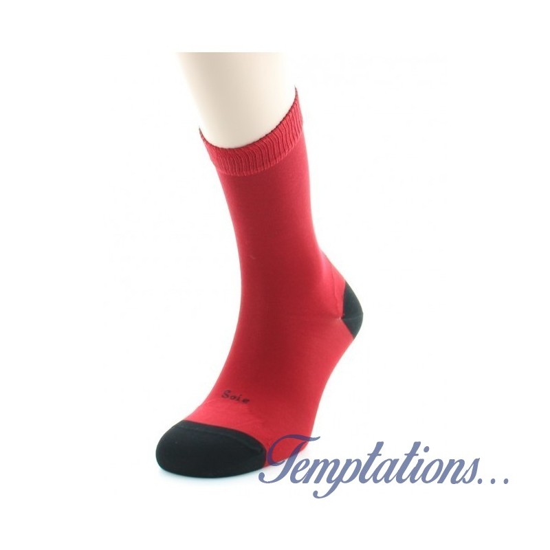 CHAUSSETTES HOMME SOIE ROUGE NOIR - BERTHE AUX GRANDS PIEDS