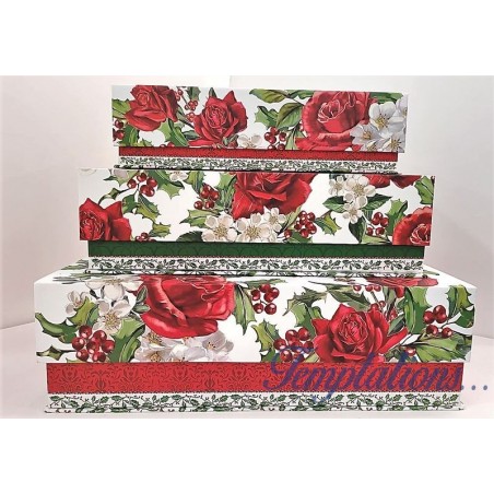 Set de 3 boîtes gigognes rectangulaires roses rouge et houx- Royal Garden