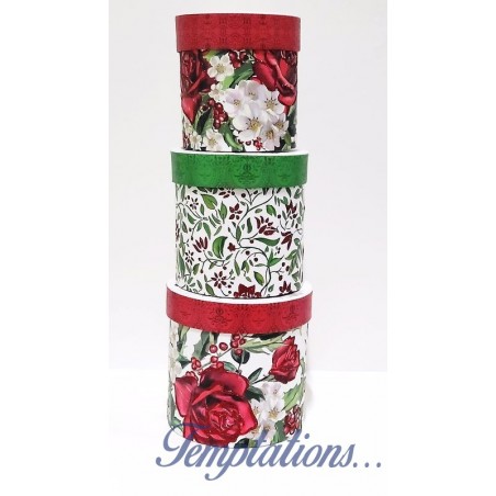 Set de 3 boîtes gigognes rondes houx et roses rouge - Royal Garden
