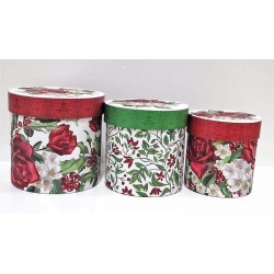 Set de 3 boîtes gigognes rondes houx et roses rouge - Royal Garden