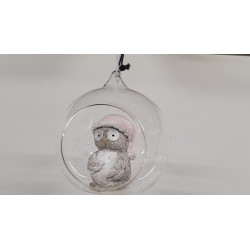 Boule en verre avec hibou au bonnet rose – Dèkoratief
